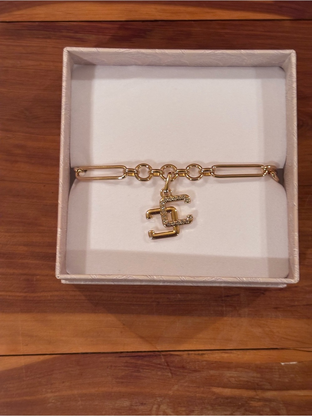 Chico’s Gold Link Bracelet with Pave Interlocking Charm New!